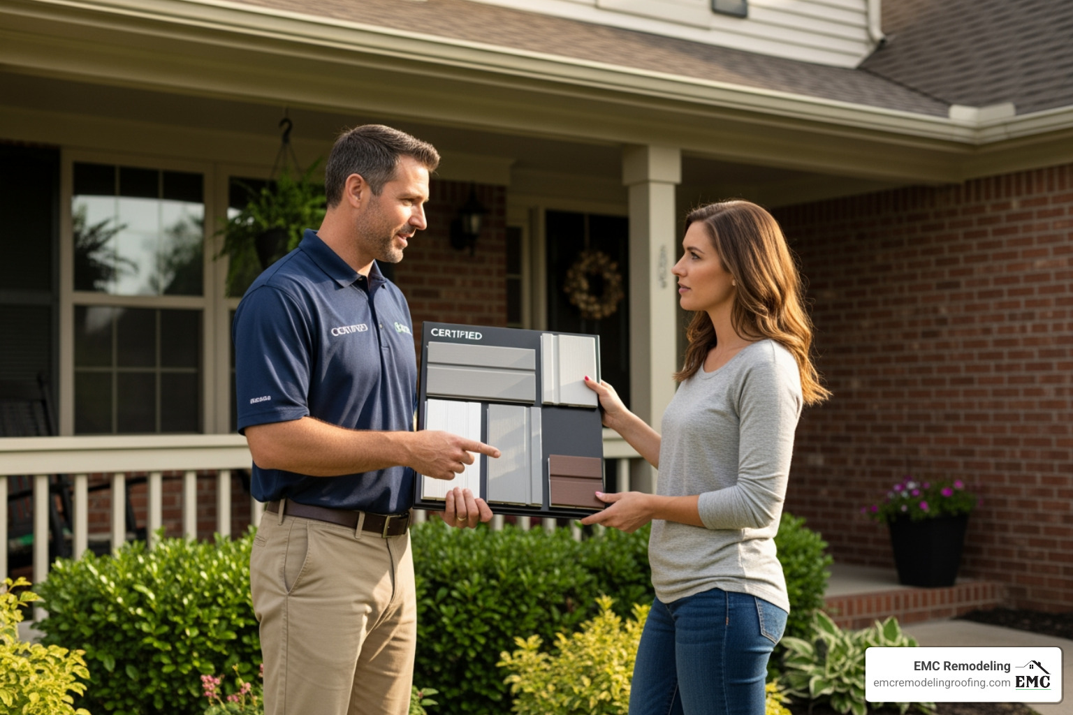 Certified contractor consulting with a homeowner about siding options - siding contractors georgetown TX
