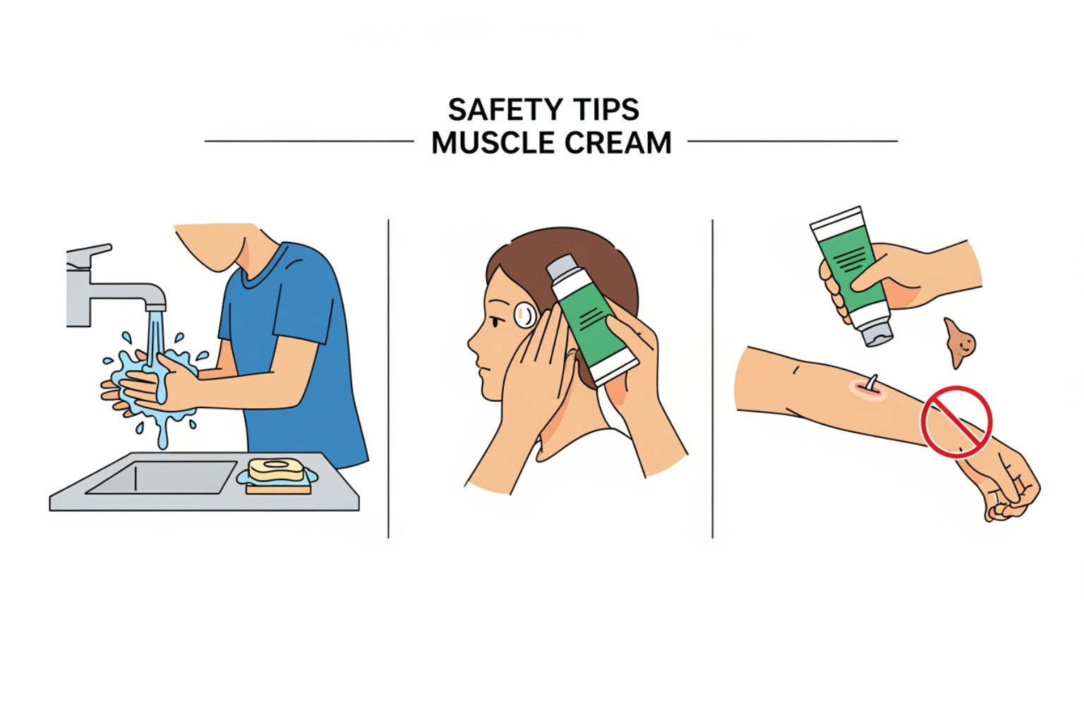 illustration of washing hands after applying cream, avoiding eyes, and not applying to broken skin - muscle cream for pain illustration of washing hands after applying cream, avoiding eyes, and not applying to broken skin - muscle cream for pain
