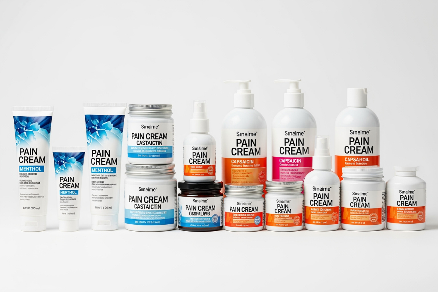 pain cream products arranged on a clean background - best pain cream for muscle pain