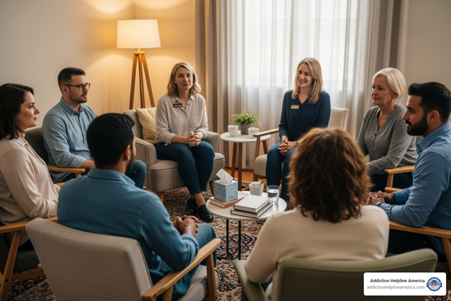 Counselor leading a small group therapy session - rehab in Tulsa Counselor leading a small group therapy session - rehab in Tulsa