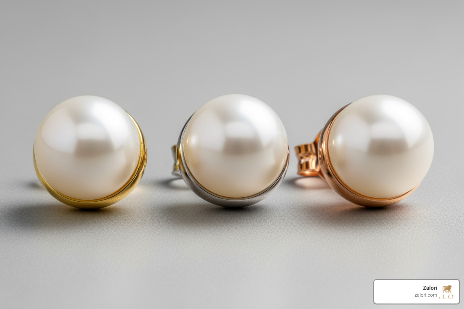 Same pearl earring design in yellow gold, white gold, and rose gold - Wedding pearl earrings