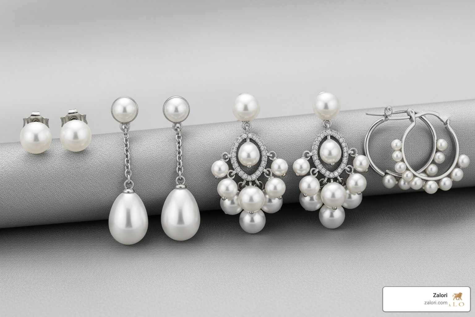 Four main earring styles: pearl studs, drop earrings, chandelier earrings, and pearl hoops - Wedding pearl earrings