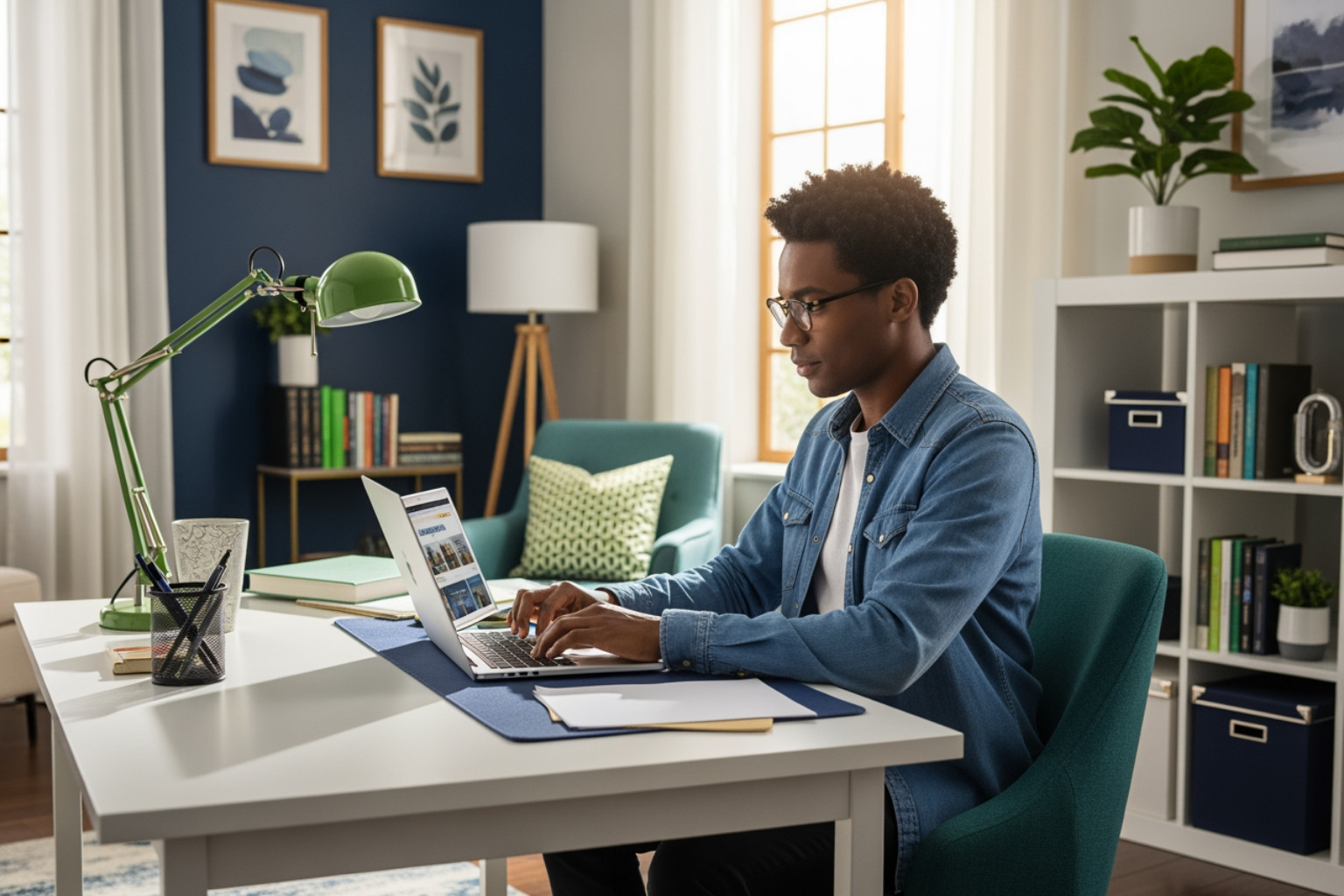 Person browsing SabbaticalHomes.com on a laptop in a sunlit room - apartment near UofT Person browsing SabbaticalHomes.com on a laptop in a sunlit room - apartment near UofT
