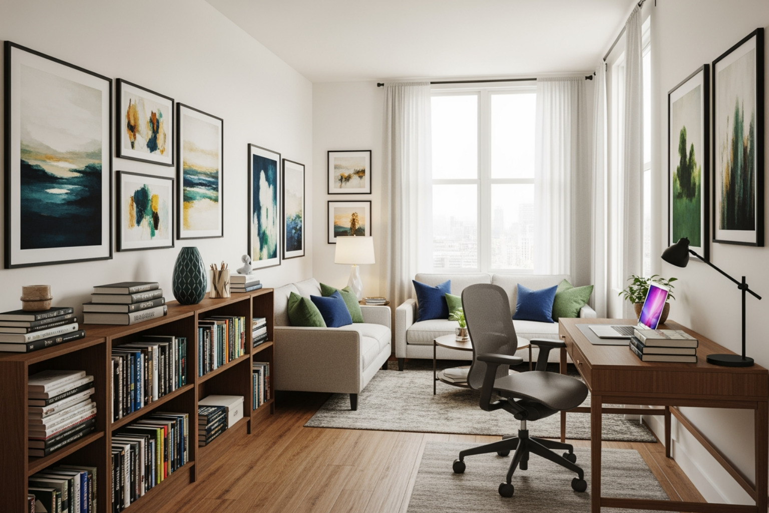 Spacious, well-lit living area with a dedicated workspace - apartment near UofT Spacious, well-lit living area with a dedicated workspace - apartment near UofT