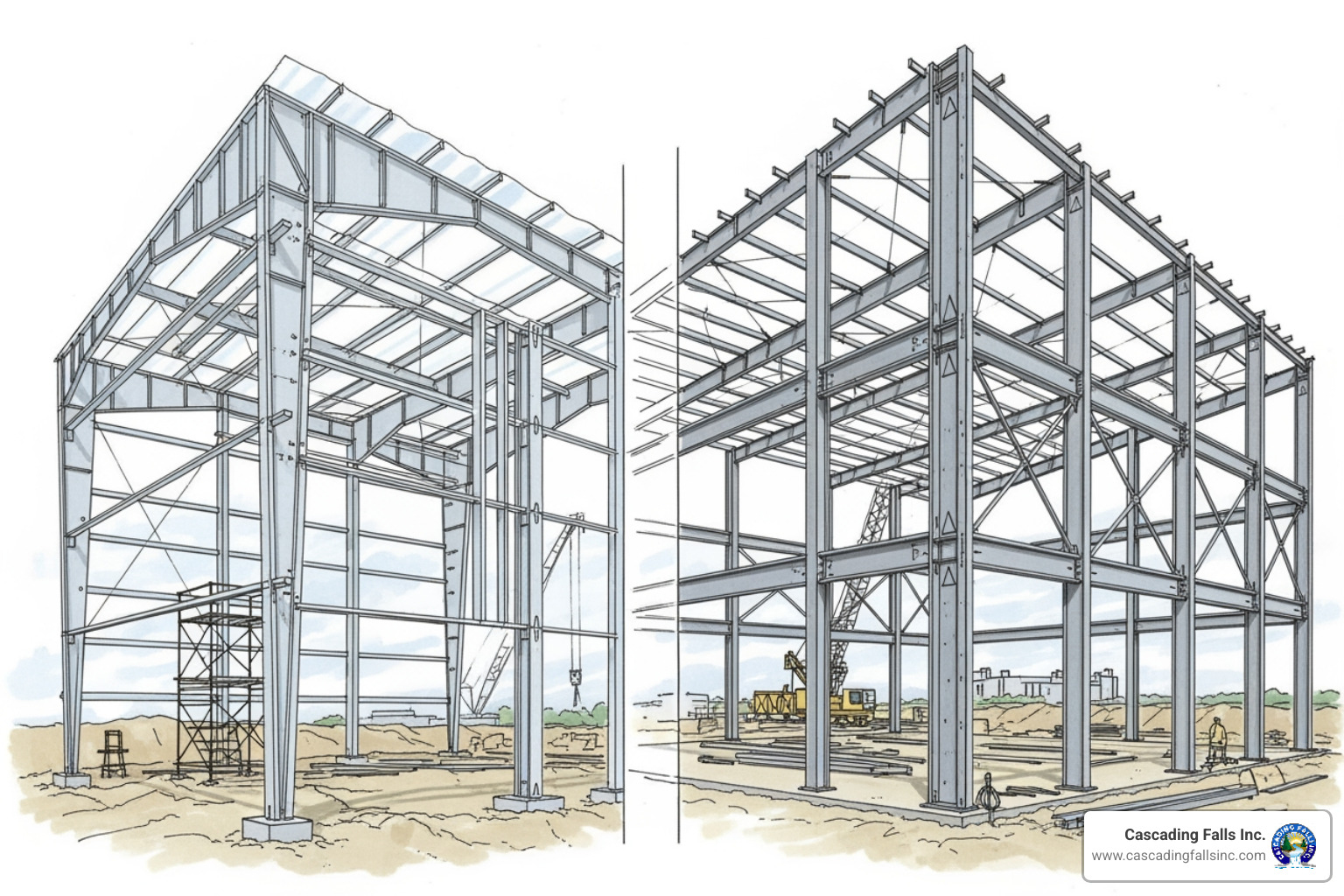 comparison of a pre-engineered frame to a conventional steel frame - Metal building engineering plans