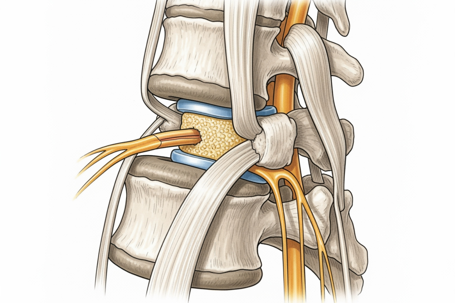 lumbar spine showing a herniated disc pressing on a nerve root - nerve pain in leg lumbar spine showing a herniated disc pressing on a nerve root - nerve pain in leg