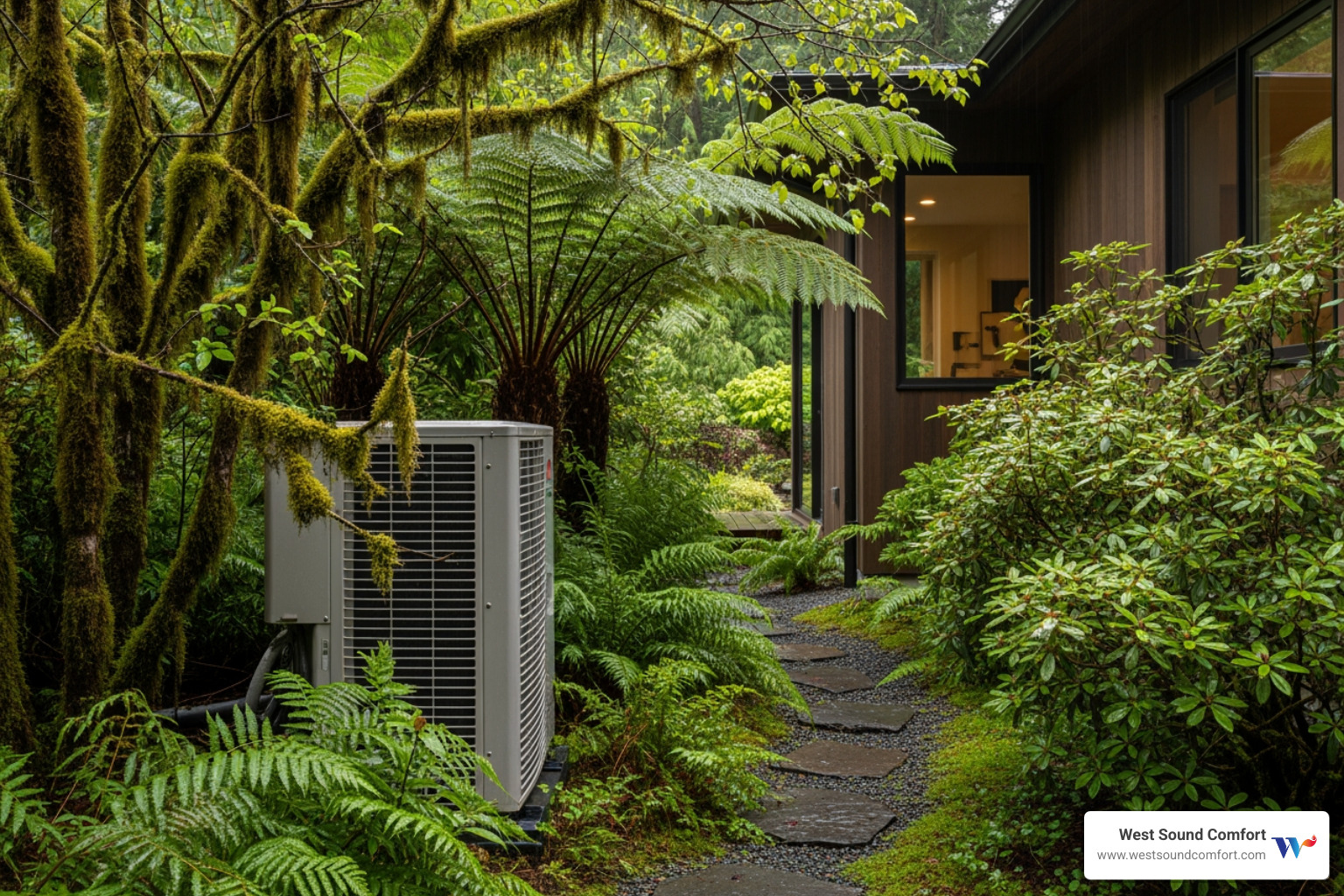 heat pump outdoor unit in pacific northwest residential setting - heat pump repair in lemolo, wa