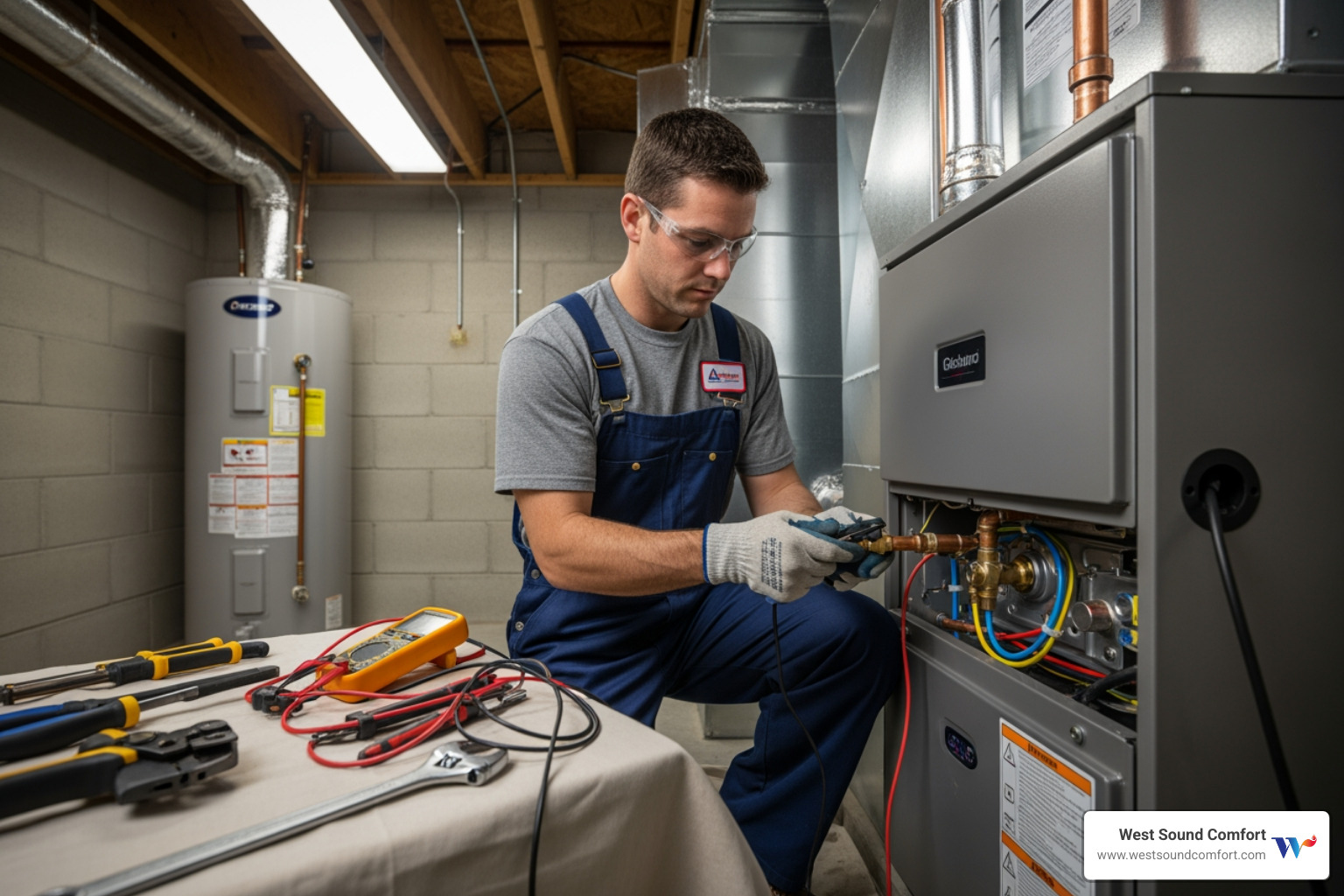 certified technician installing new furnace - new furnace installation in brownsville, wa