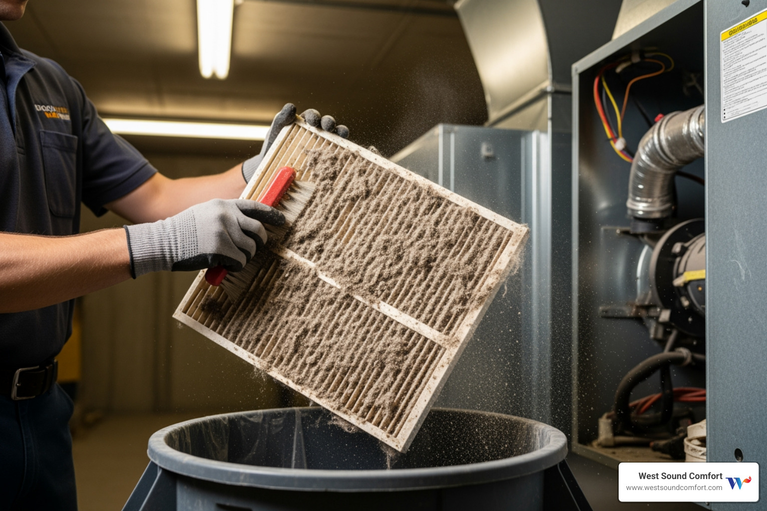 of a technician cleaning a clogged air filter - hvac short cycling in bainbridge island, wa of a technician cleaning a clogged air filter - hvac short cycling in bainbridge island, wa
