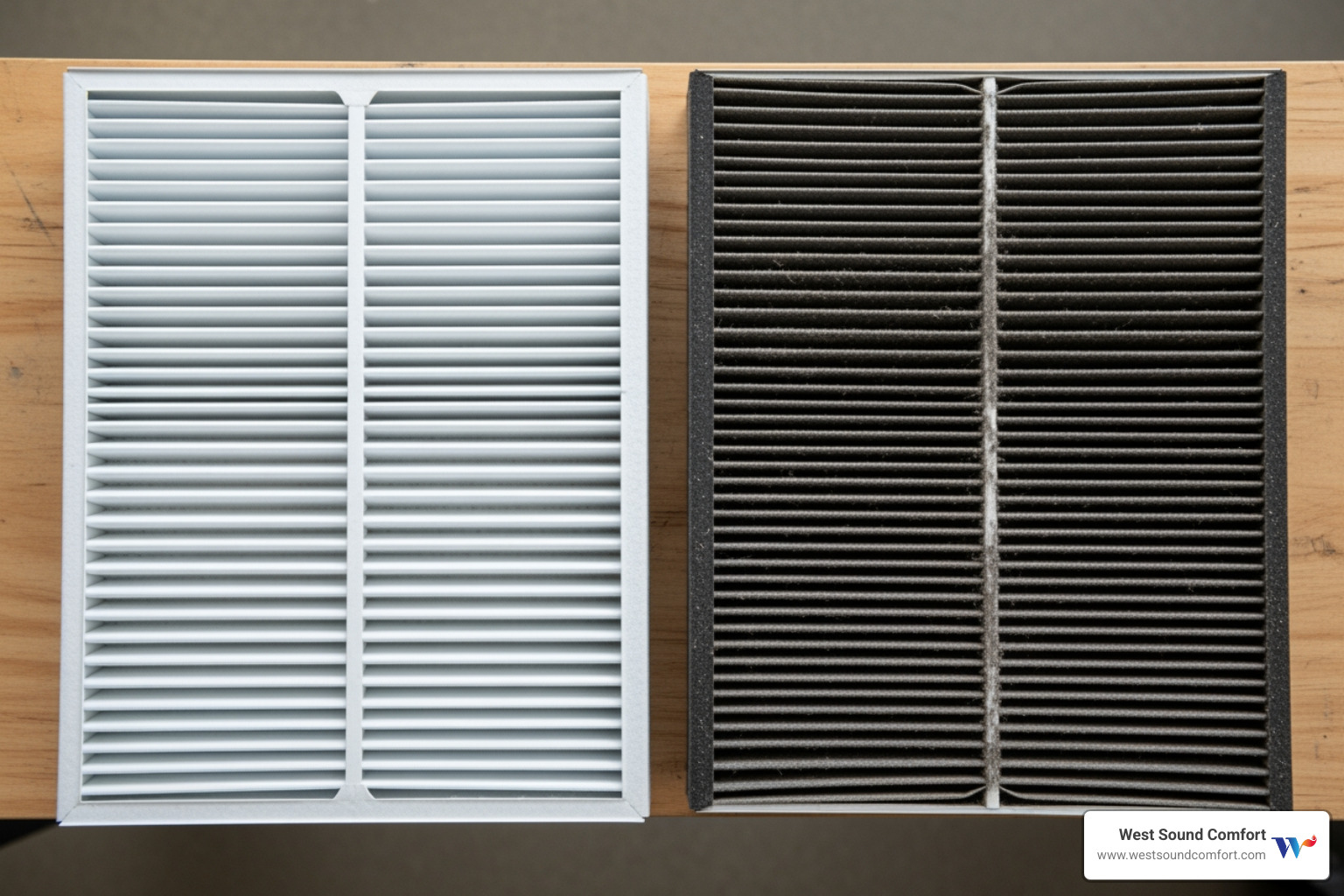 clean vs. dirty furnace filter - furnace blowing cold air in silverdale, wa