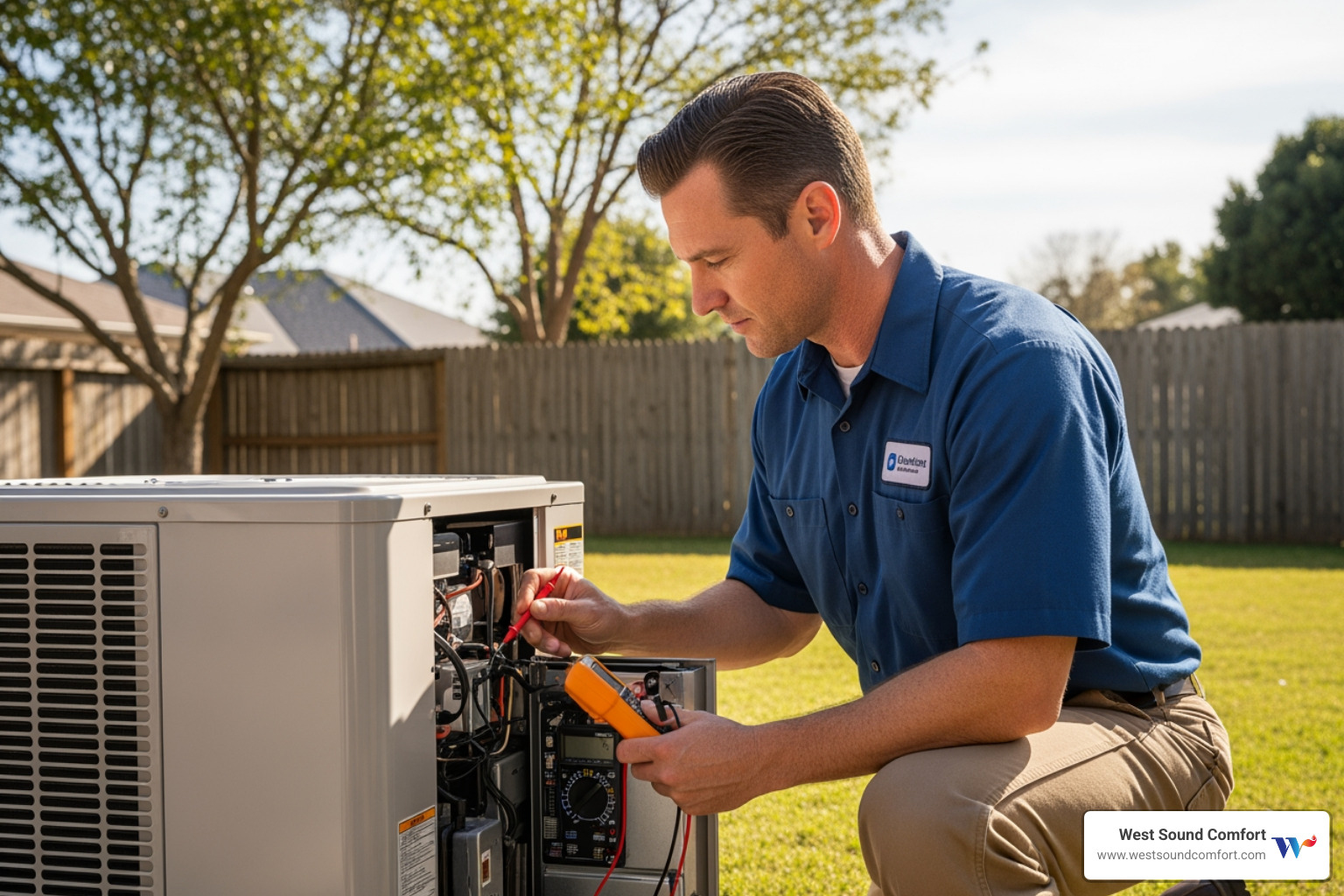technician inspecting the outdoor unit of a heat pump - heat pump inspection in bremerton, wa technician inspecting the outdoor unit of a heat pump - heat pump inspection in bremerton, wa