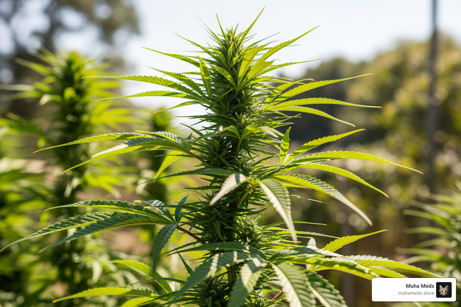 of a tall, thin Sativa plant with narrow leaves - types of weed