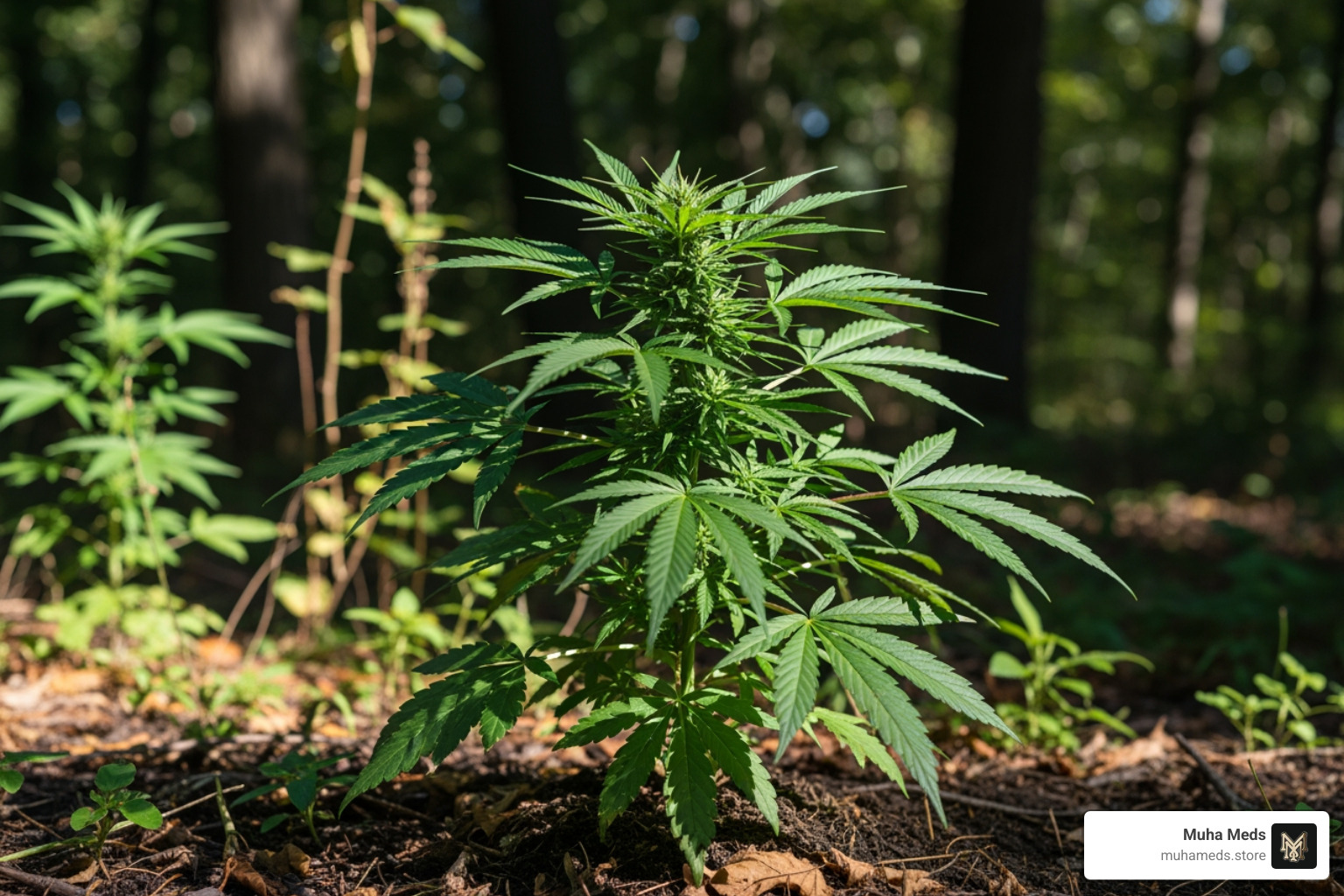 of a short, bushy Indica plant with broad leaves - types of weed