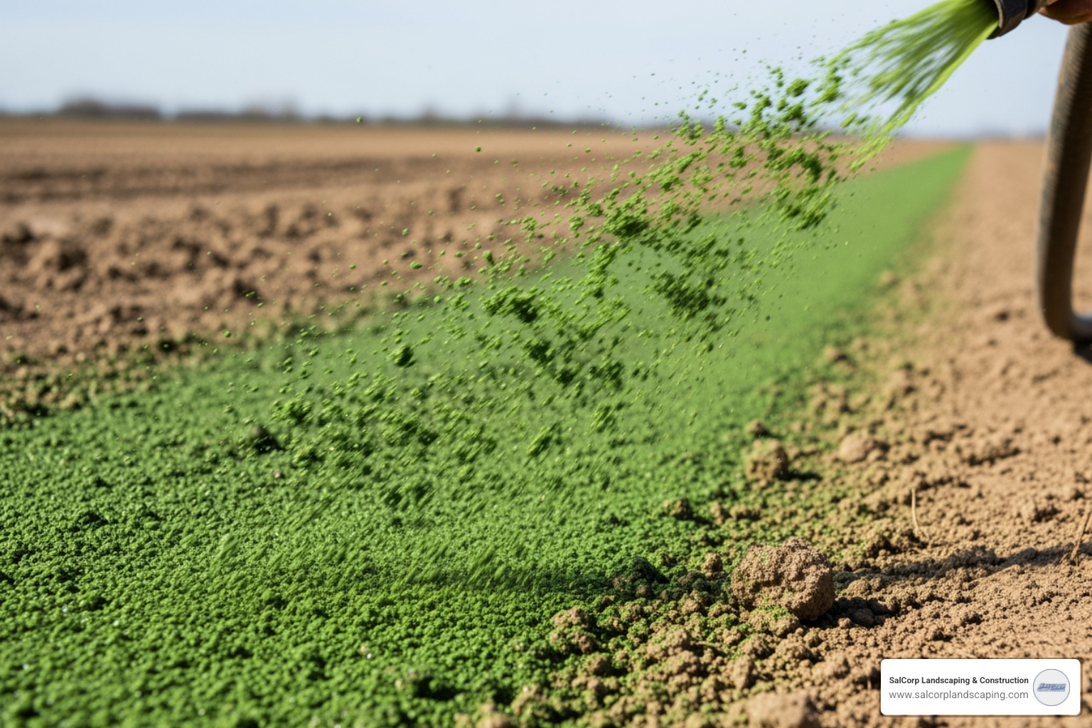 green hydroseed slurry being sprayed - hydroseed for homeowners