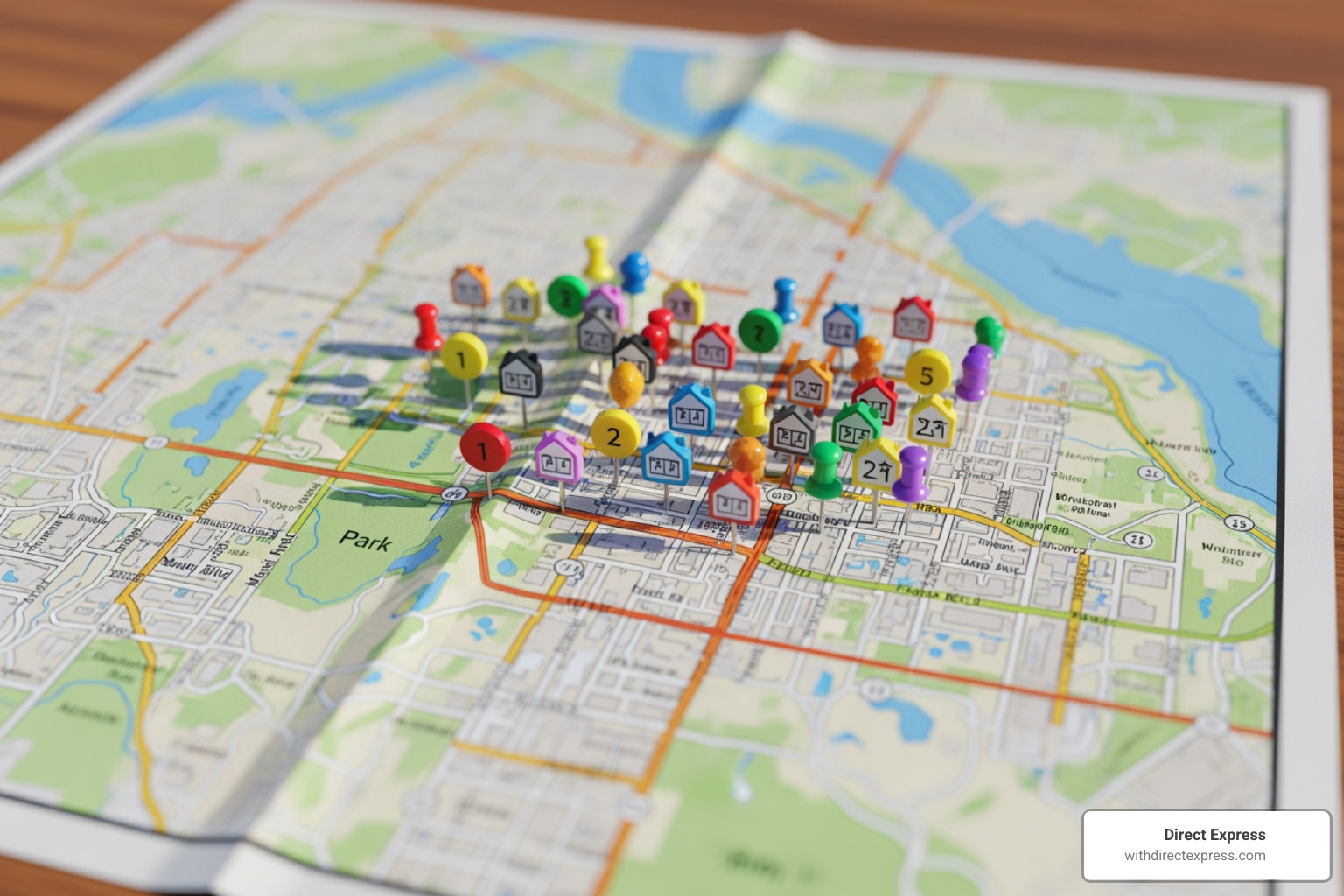 Map with pins indicating duplex rental listings - duplex home for rent near me