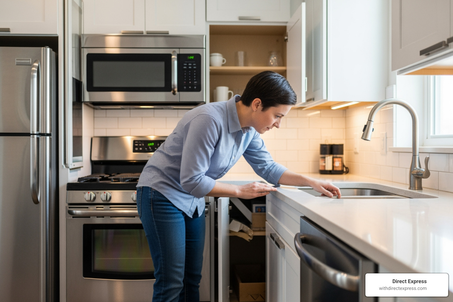 Person inspecting a kitchen in a duplex rental - duplex home for rent near me