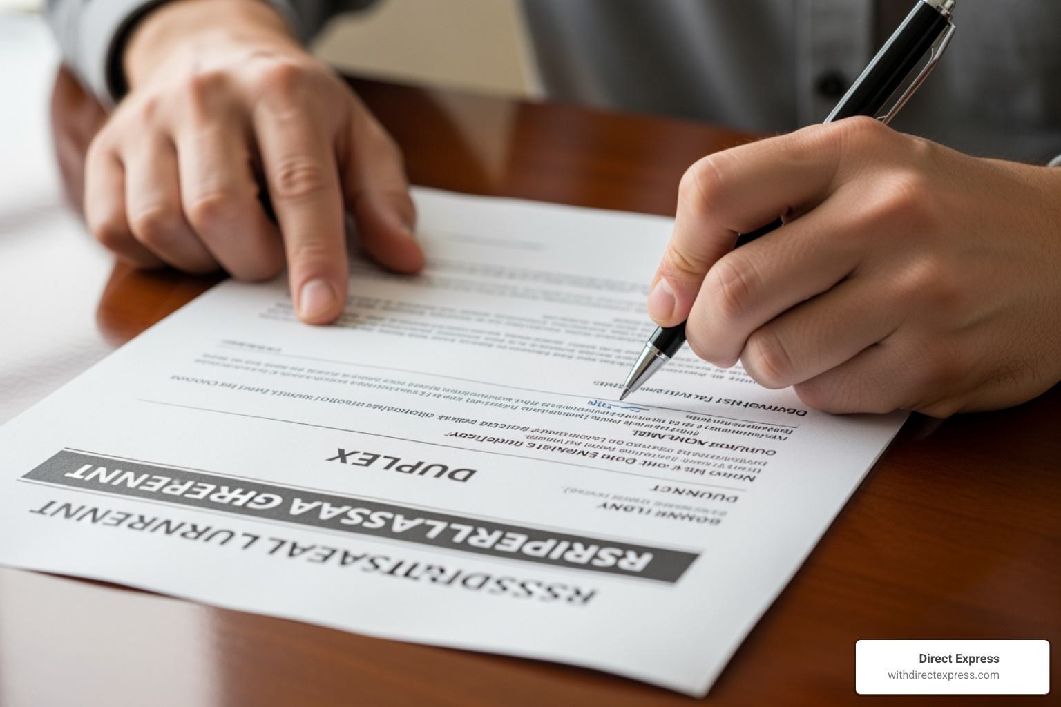 Person signing a duplex lease document - duplex home for rent near me