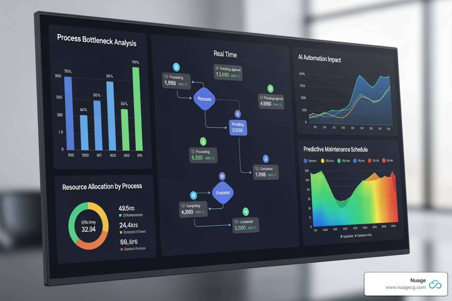 A dashboard displaying real-time AI-driven insights from business processes, highlighting areas for optimization. - Business process reengineering