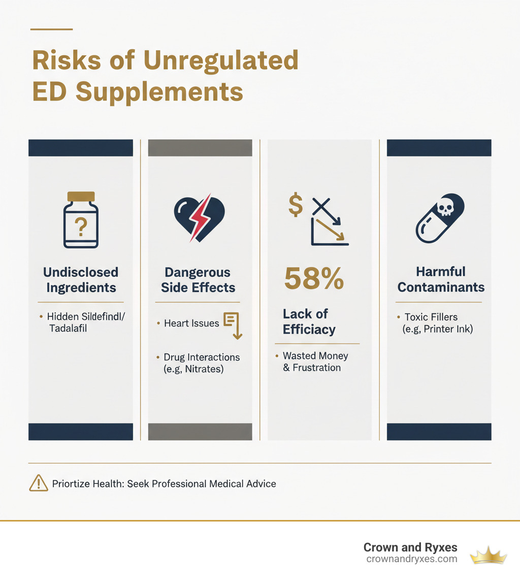 Risks of unregulated ED supplements - best ed pill on amazon infographic Risks of unregulated ED supplements - best ed pill on amazon infographic