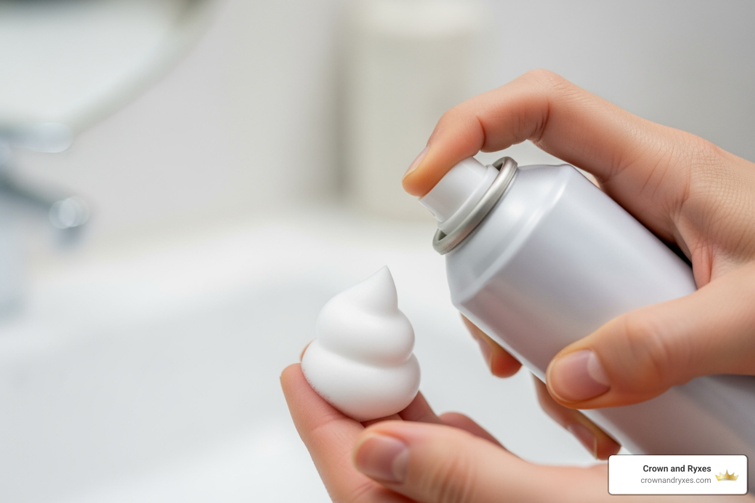 hands dispensing a half-capful of foam - hair regrowth treatment foam