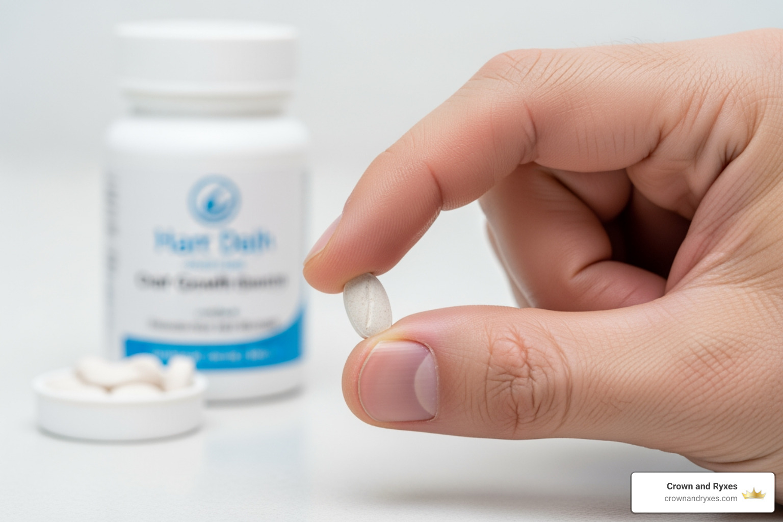 side-by-side comparison of a supplement bottle and a prescription medication box - best mens hair growth pills