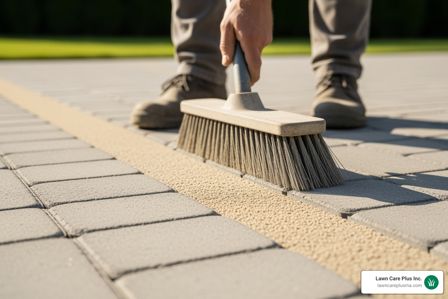 Sweeping polymeric sand into paver joints - how to install concrete paver patio
