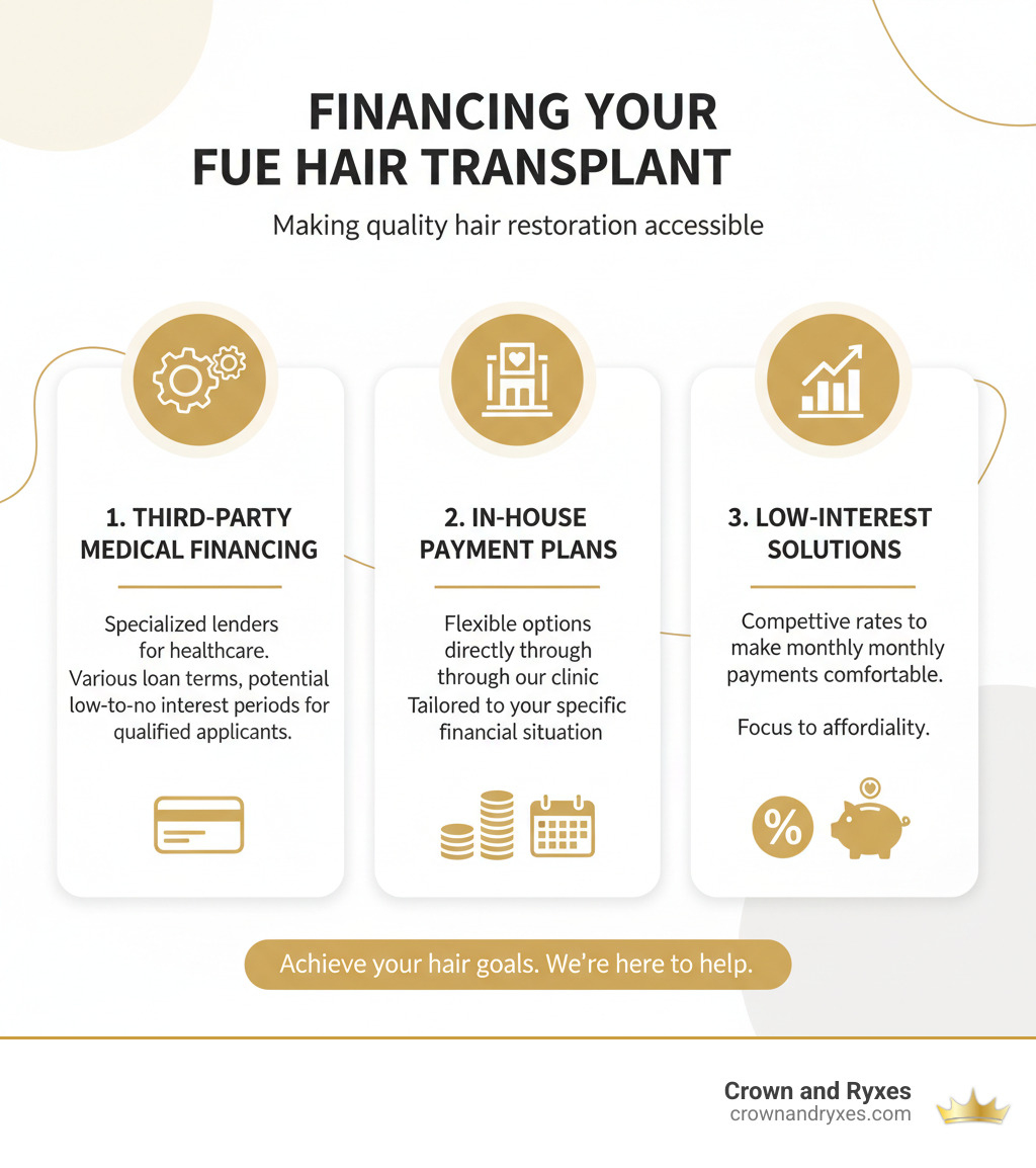 infographic explaining financing options for medical procedures - affordable FUE hair transplant infographic 