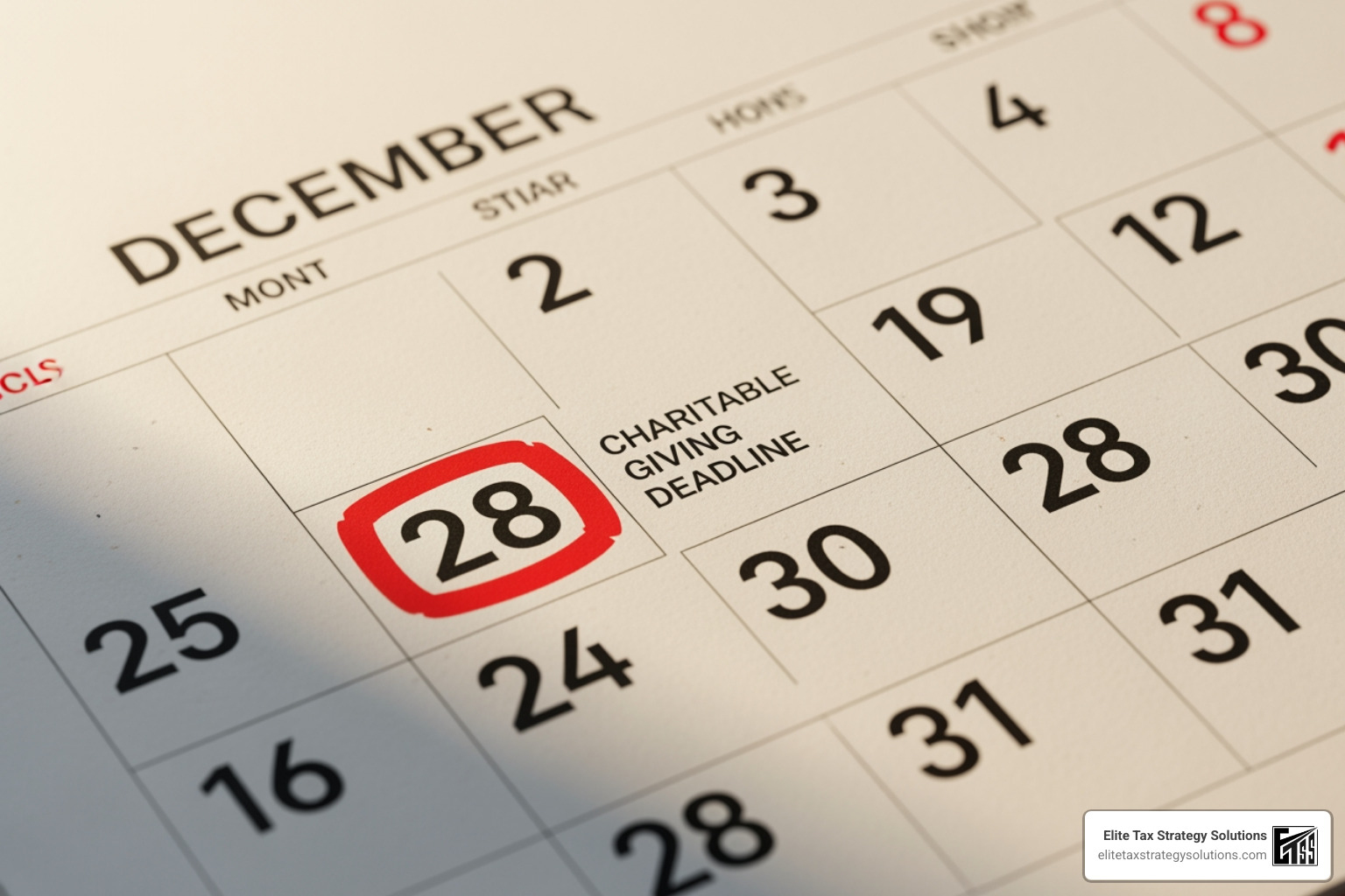 calendar with highlighted year-end giving date - charitable giving tax strategies calendar with highlighted year-end giving date - charitable giving tax strategies