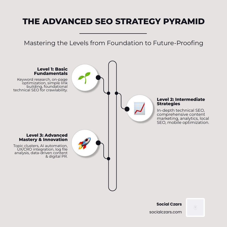 Advanced SEO Strategy Pyramid - advanced SEO strategies infographic infographic-line-3-steps-elegant_beige