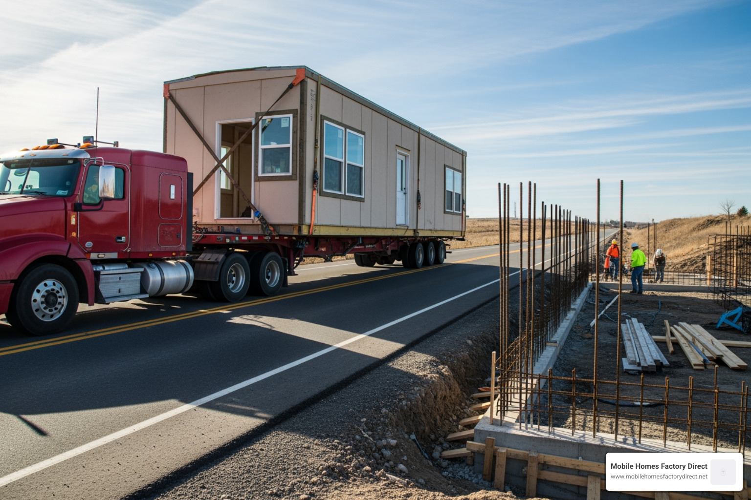 Modular home section being delivered by truck - modular homes san antonio