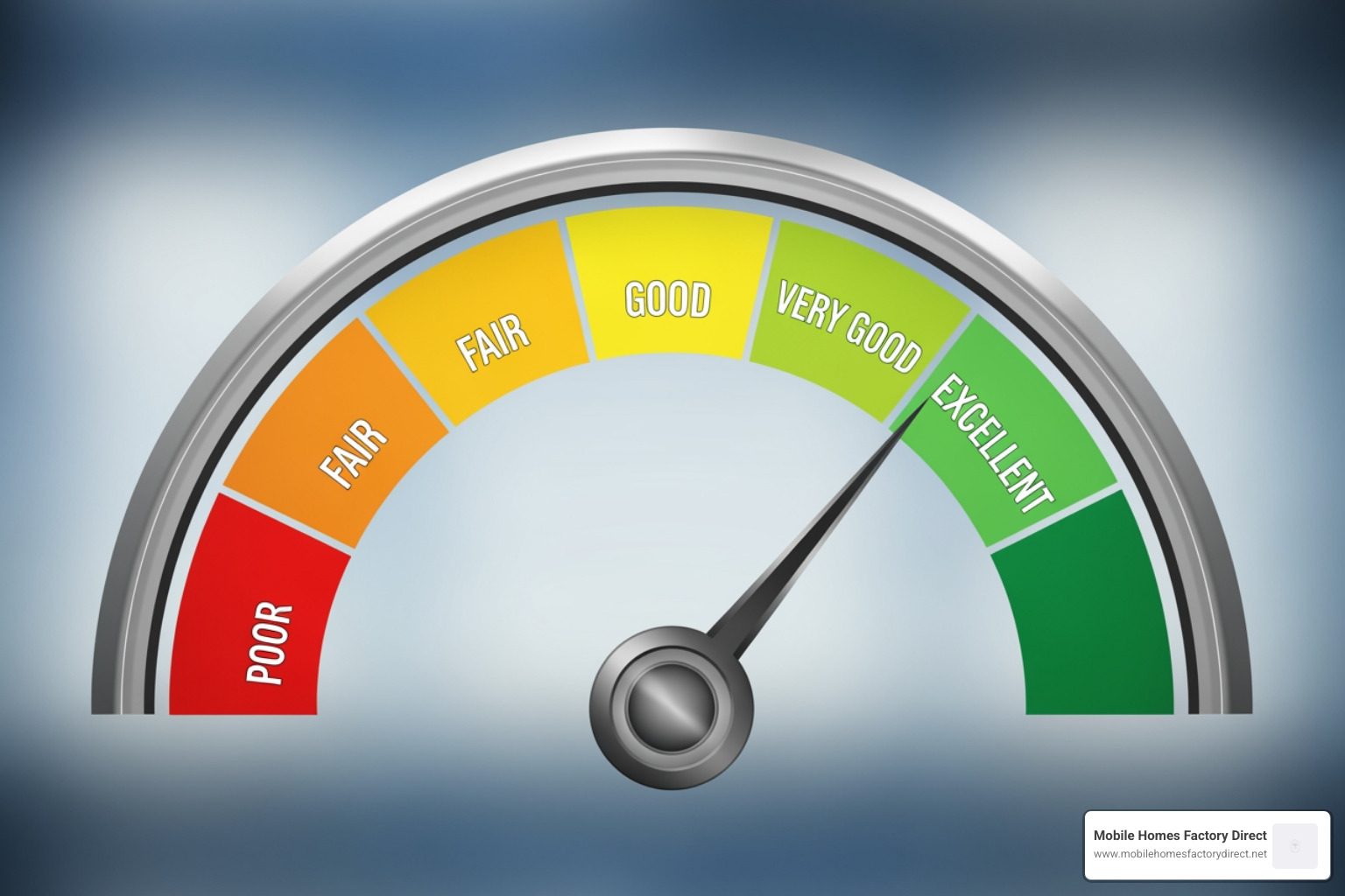 Credit score gauge showing ranges from poor to excellent - bad credit mobile homes