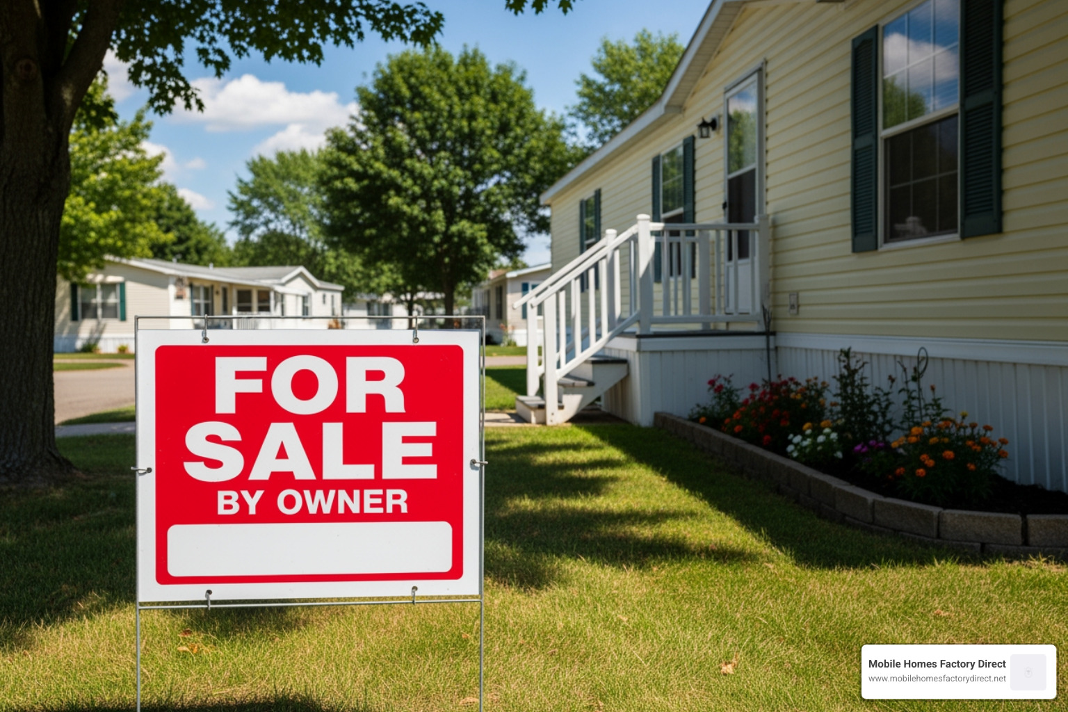 For Sale By Owner sign in front of a mobile home - bad credit mobile homes