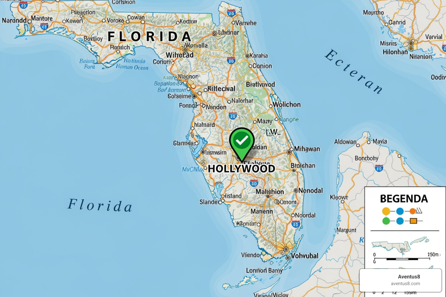 Map of Florida highlighting Hollywood, FL with a green checkmark for legal hemp-derived THC products - THC blunts Map of Florida highlighting Hollywood, FL with a green checkmark for legal hemp-derived THC products - THC blunts