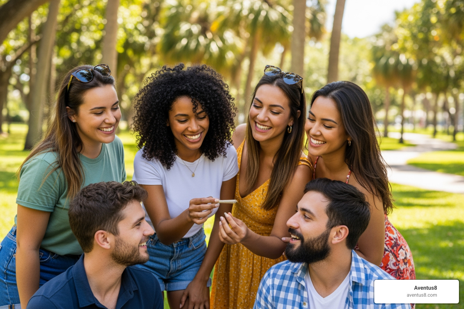 friends sharing a blunt in a relaxed, social setting at a Hollywood, FL park - THC blunts friends sharing a blunt in a relaxed, social setting at a Hollywood, FL park - THC blunts