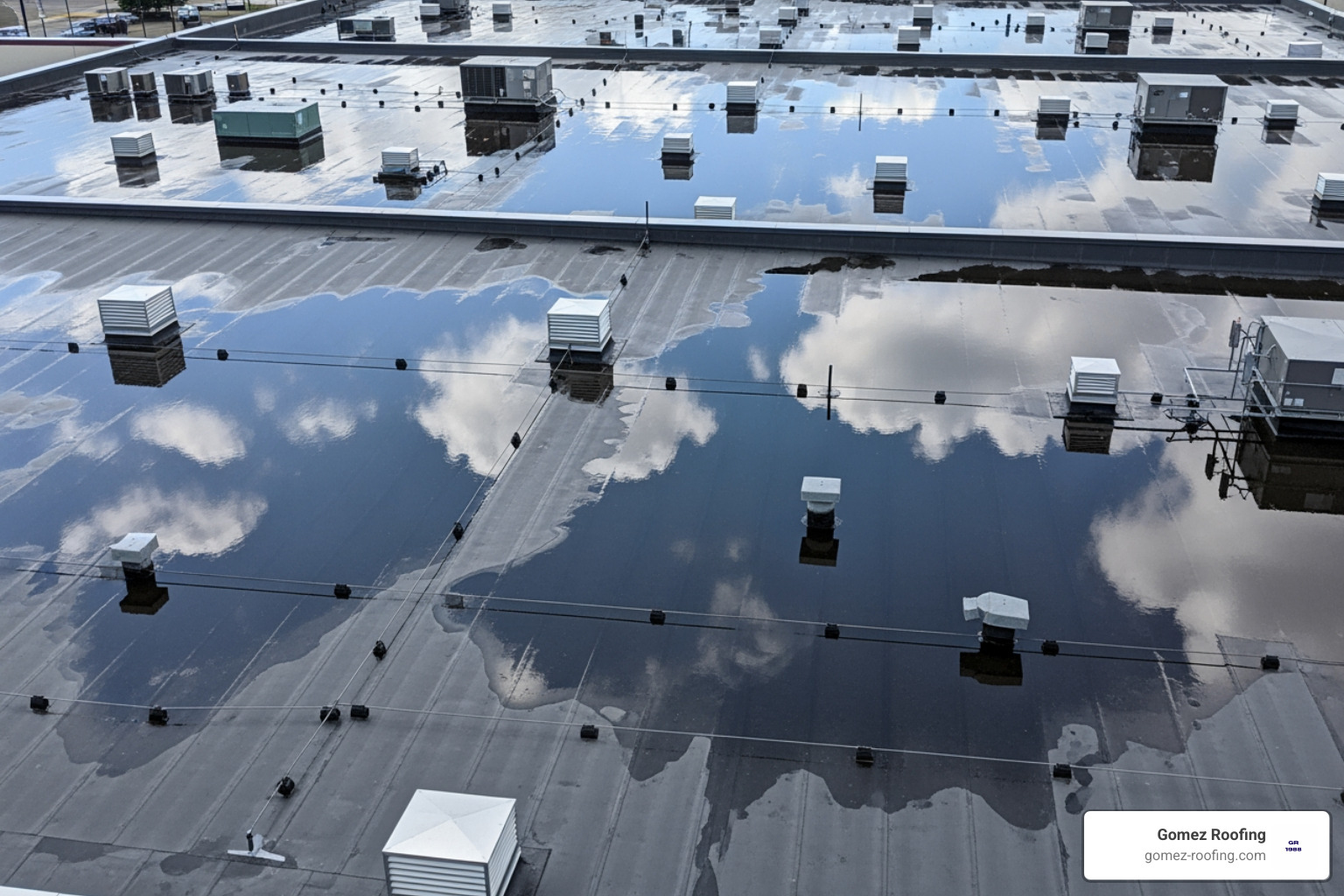 flat roof with ponding water after rain - flat roof repair fort lauderdale fl