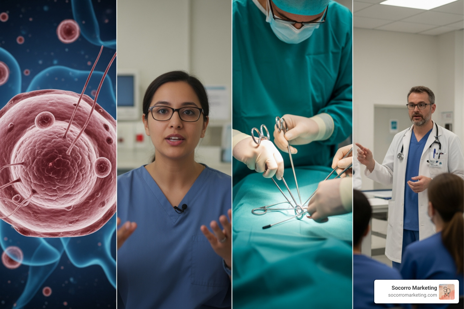 grid showing different types of medical videos (e.g., animation, patient testimonial, surgical footage) - medical video production