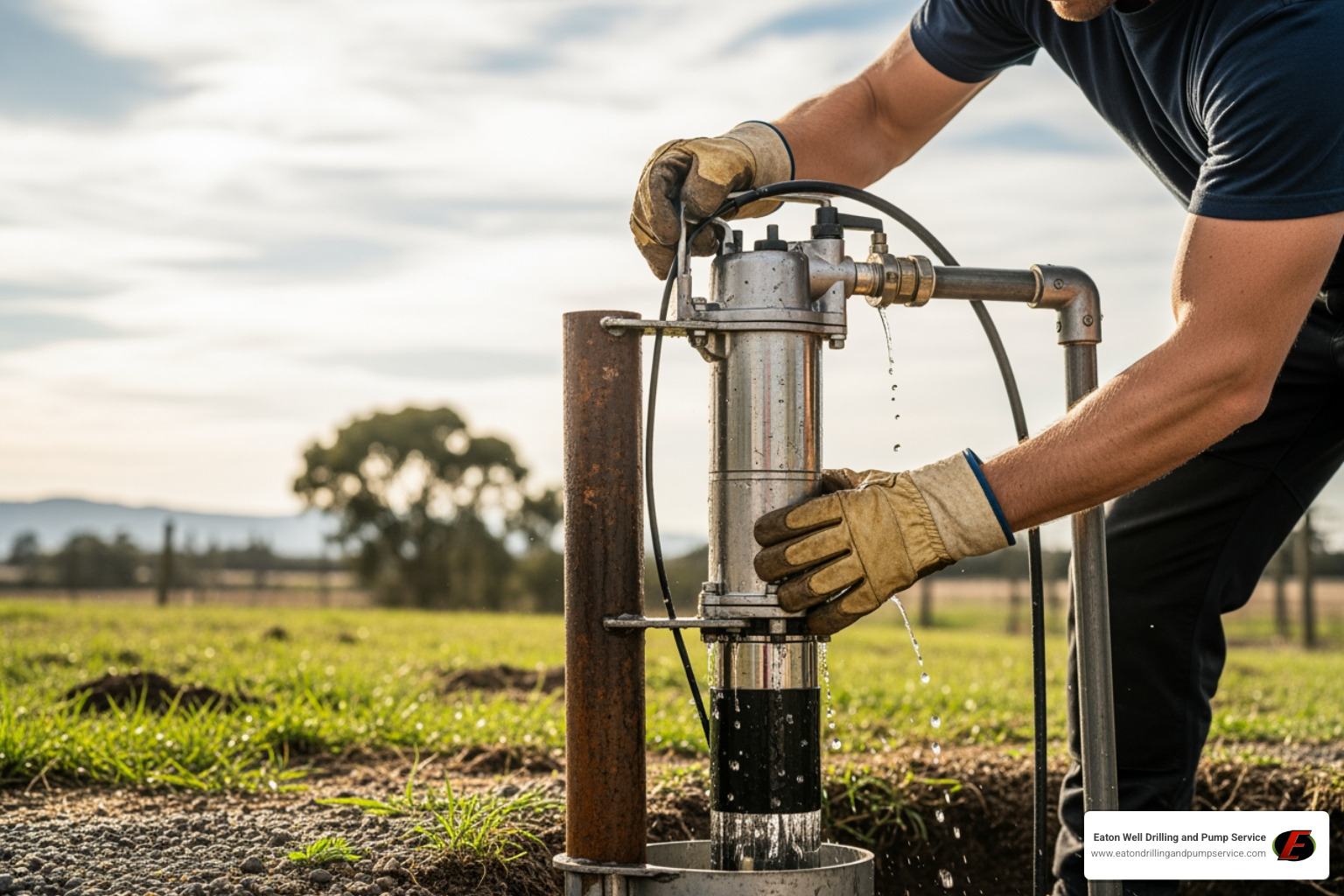 submersible well pump being pulled from a well - no water well