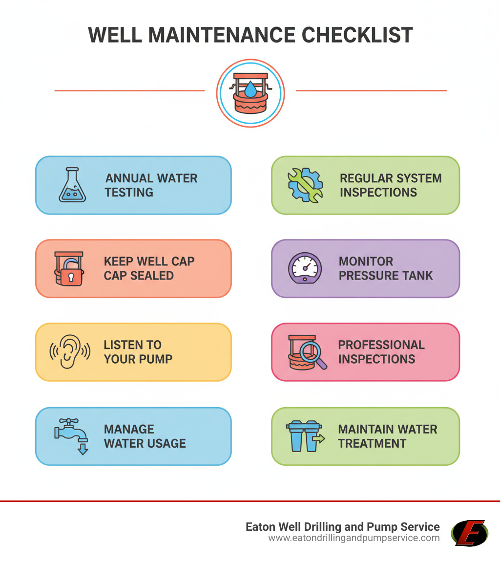 Well maintenance checklist infographic - no water well infographic