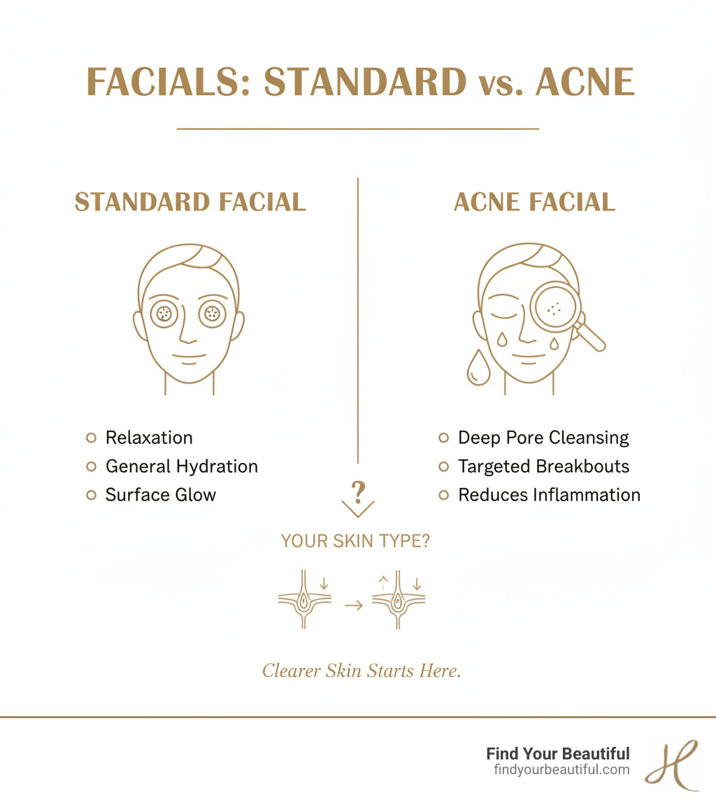 infographic explaining the key differences between a standard facial and an acne facial - acne facial infographic infographic explaining the key differences between a standard facial and an acne facial - acne facial infographic