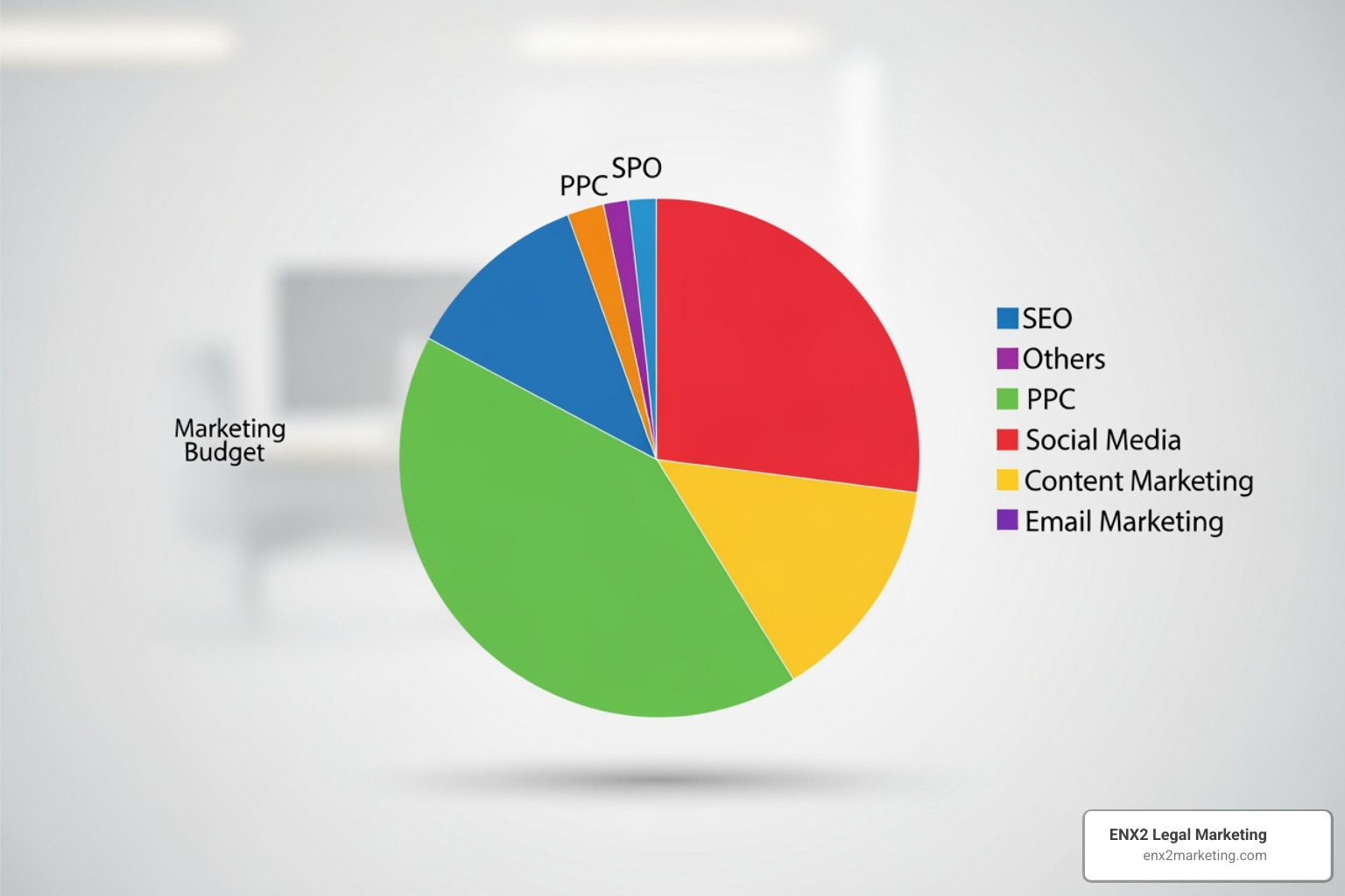 pie chart showing marketing budget allocation across different channels like SEO, PPC, and Social Media - marketing analytics for lawyers