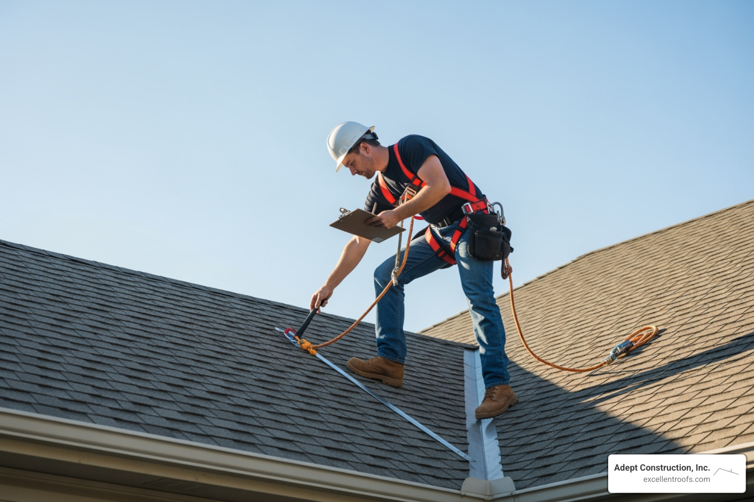 roofer performing roof inspection - emergency roof repair downers grove