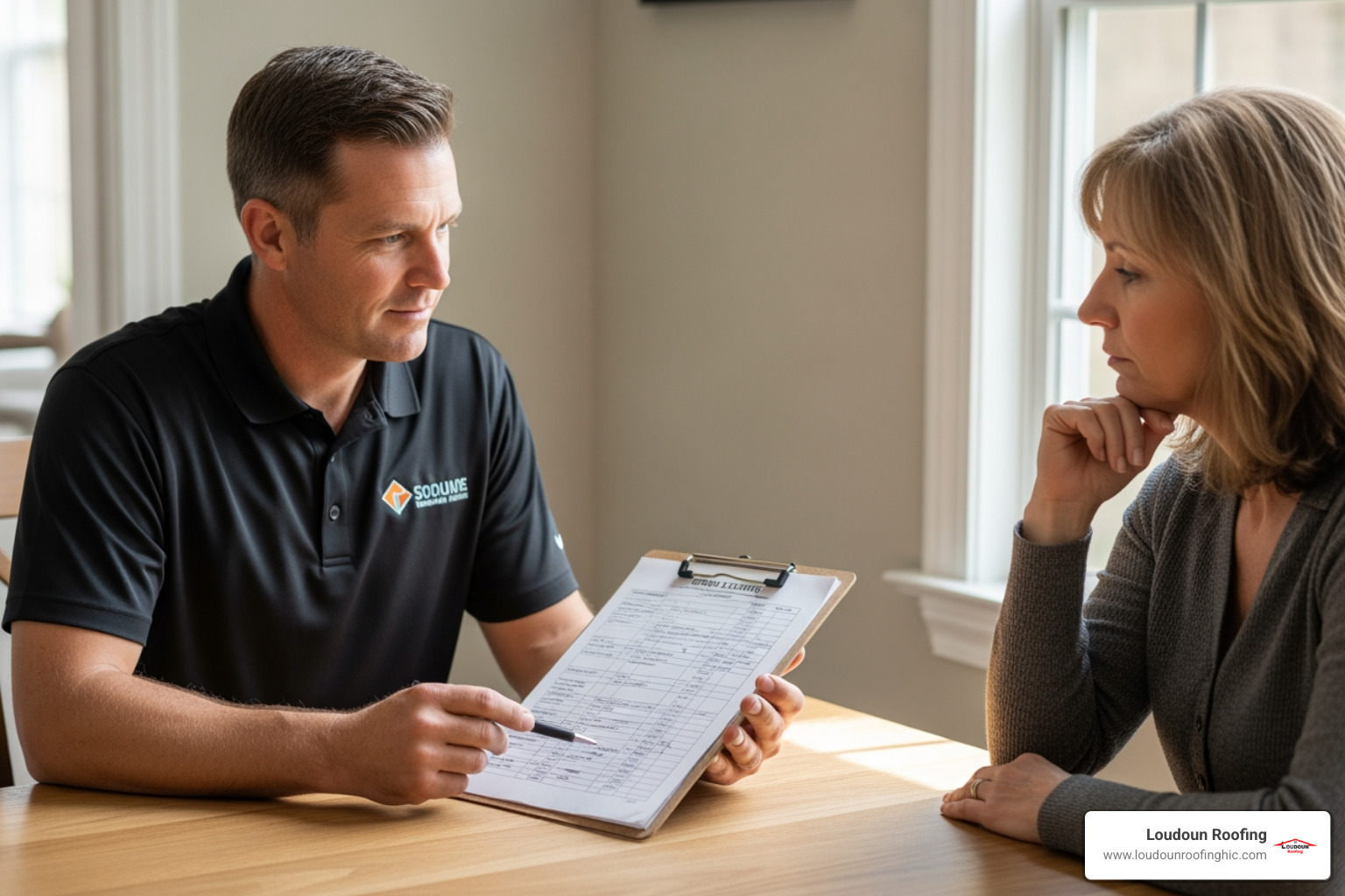 a contractor providing a written estimate to a homeowner. - roof leak repair contractor