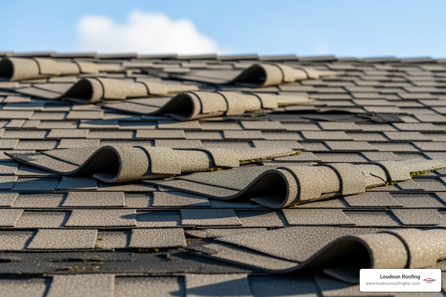 damaged asphalt shingles with curling edges. - roof leak repair contractor