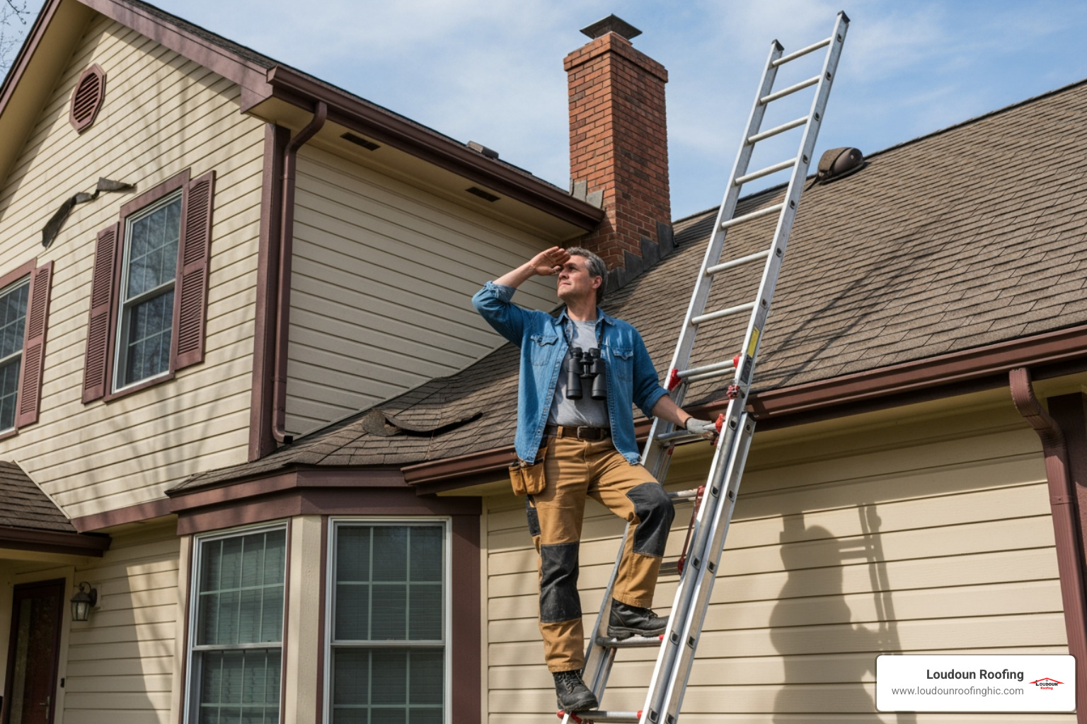 homeowner inspecting roof - handyman roofer near me