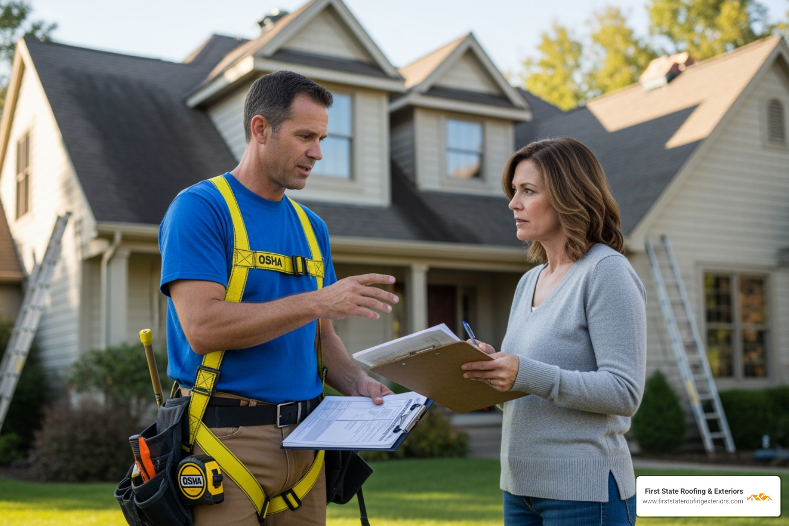 roofer providing an estimate to a homeowner - Roof repair prices