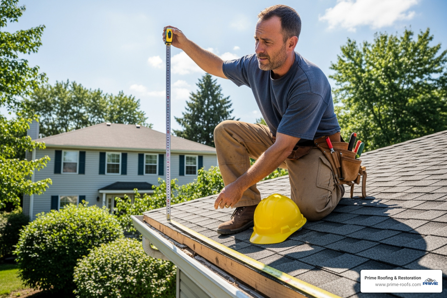 contractor measuring a roofline for a gutter estimate - gutter installation Alabaster contractor measuring a roofline for a gutter estimate - gutter installation Alabaster