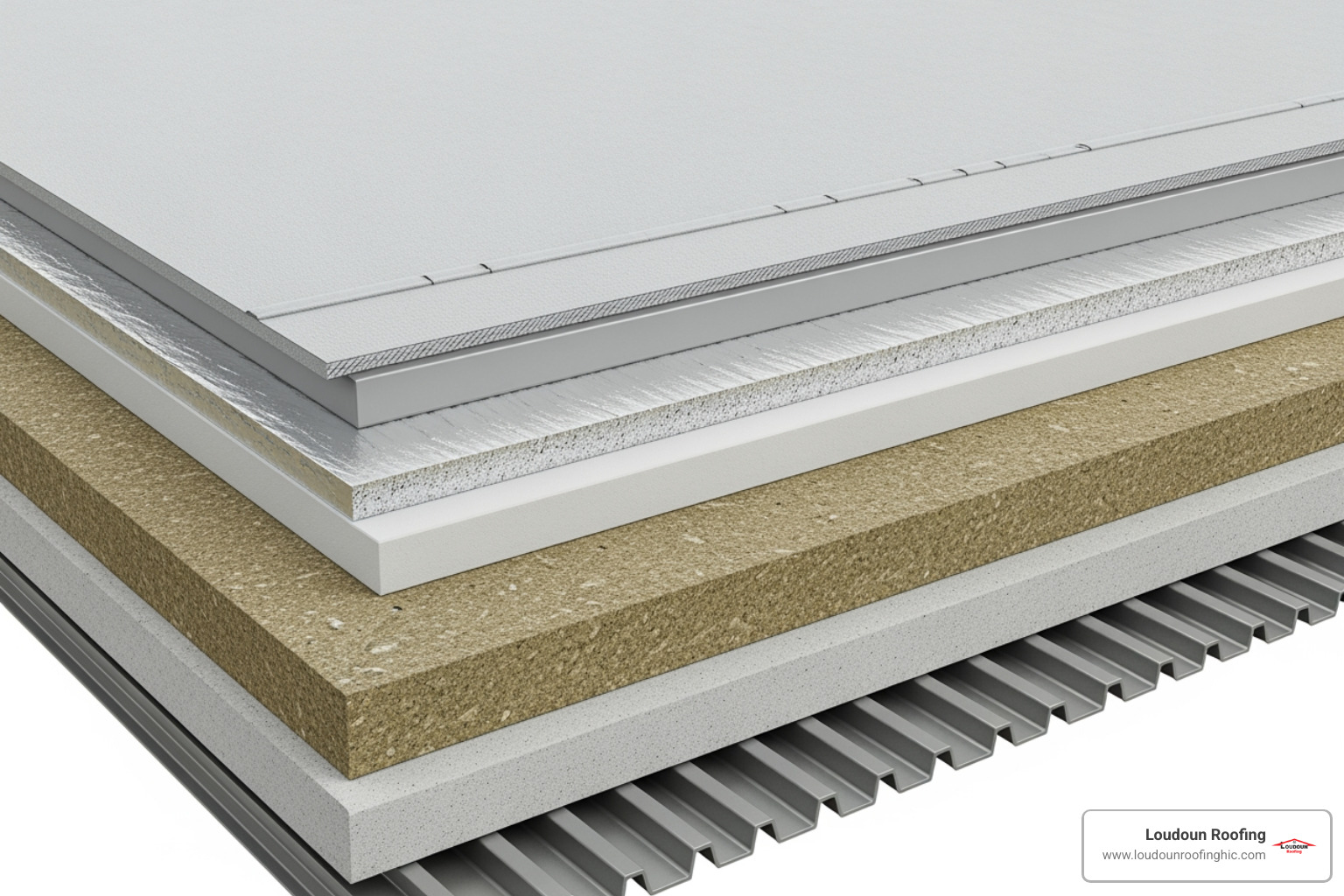 cross section of a TPO roofing system showing layers - commercial roofing Northern Virginia