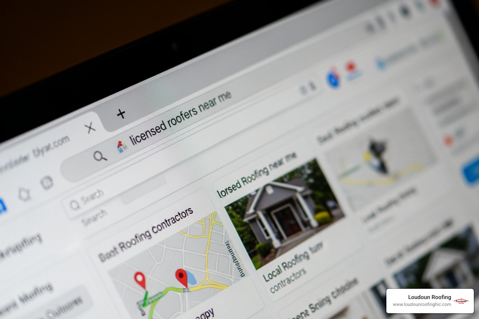 computer screen showing a search for local roofers - licensed roofers in my area