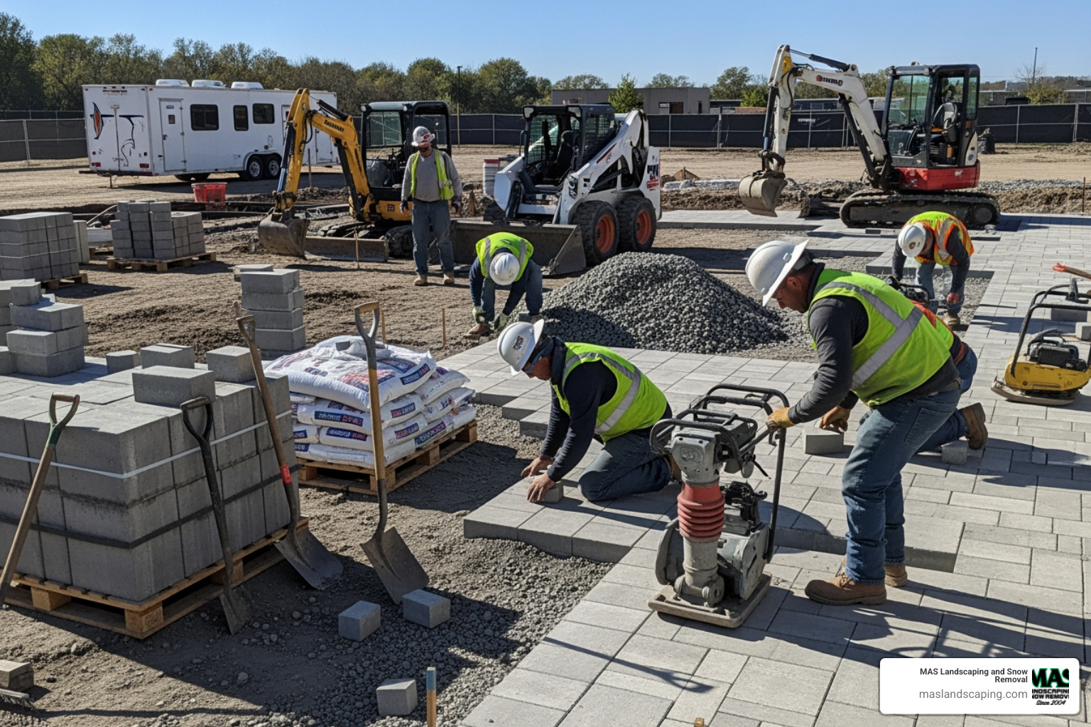 hardscape construction project in progress - commercial hardscape
