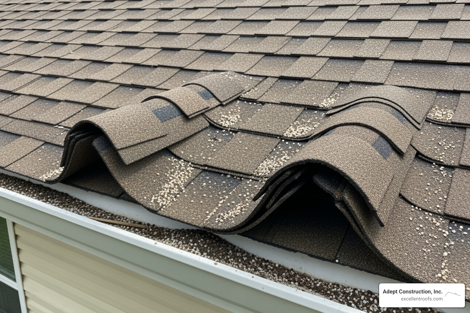 A roof with visible damage including curling shingles and granule loss - roofing replacement naperville il
